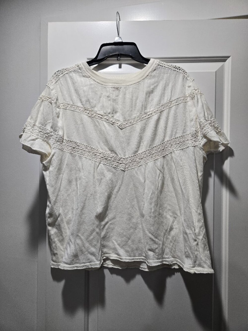 We The Free Free People White Lace Detail Tee XS